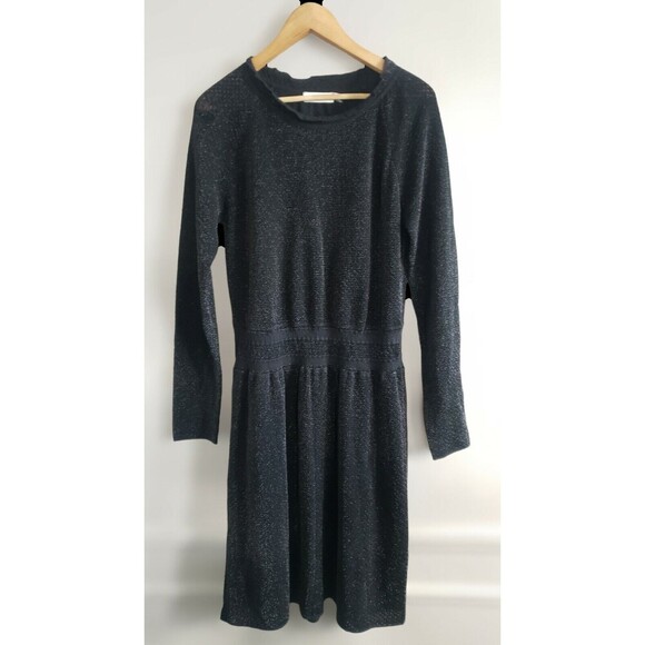 Tory Burch Dress Women's  Large Black Metallic Wool Blend Lightweight Event - Picture 1 of 12